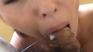 Asian babe swallows cum after giving amazing blowjob