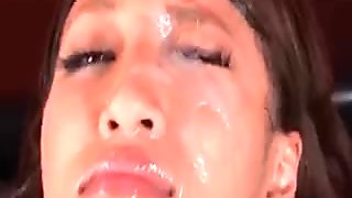 Asian redhead beauty gets a facial and mouth jizzed