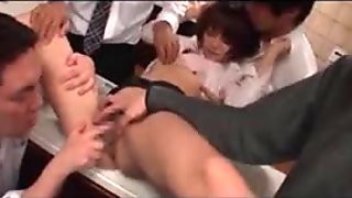 Tokyo teen slut wide spread and pussy licked in gangbang
