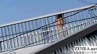 Subtitled busty Japanese public nudist goes for a walk