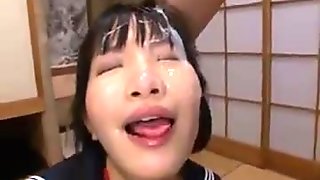 Japanese college girl deepthroat bukkake